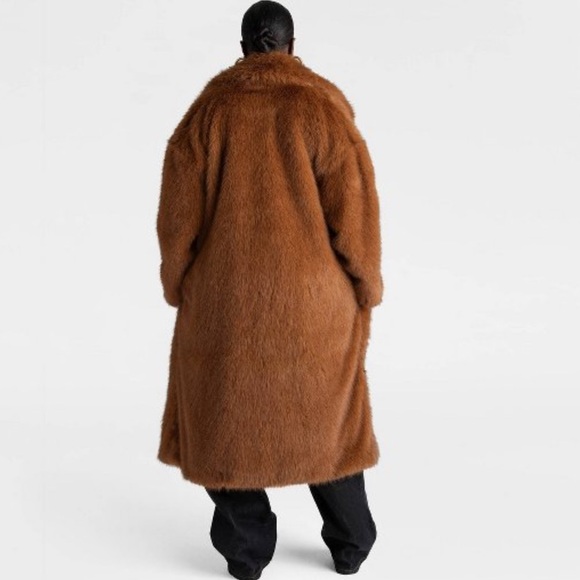 NWT KBB by KAHLANA 'The Oversized Faux Fur Trench Coat' Teddy Brown-1X - Picture 2 of 2